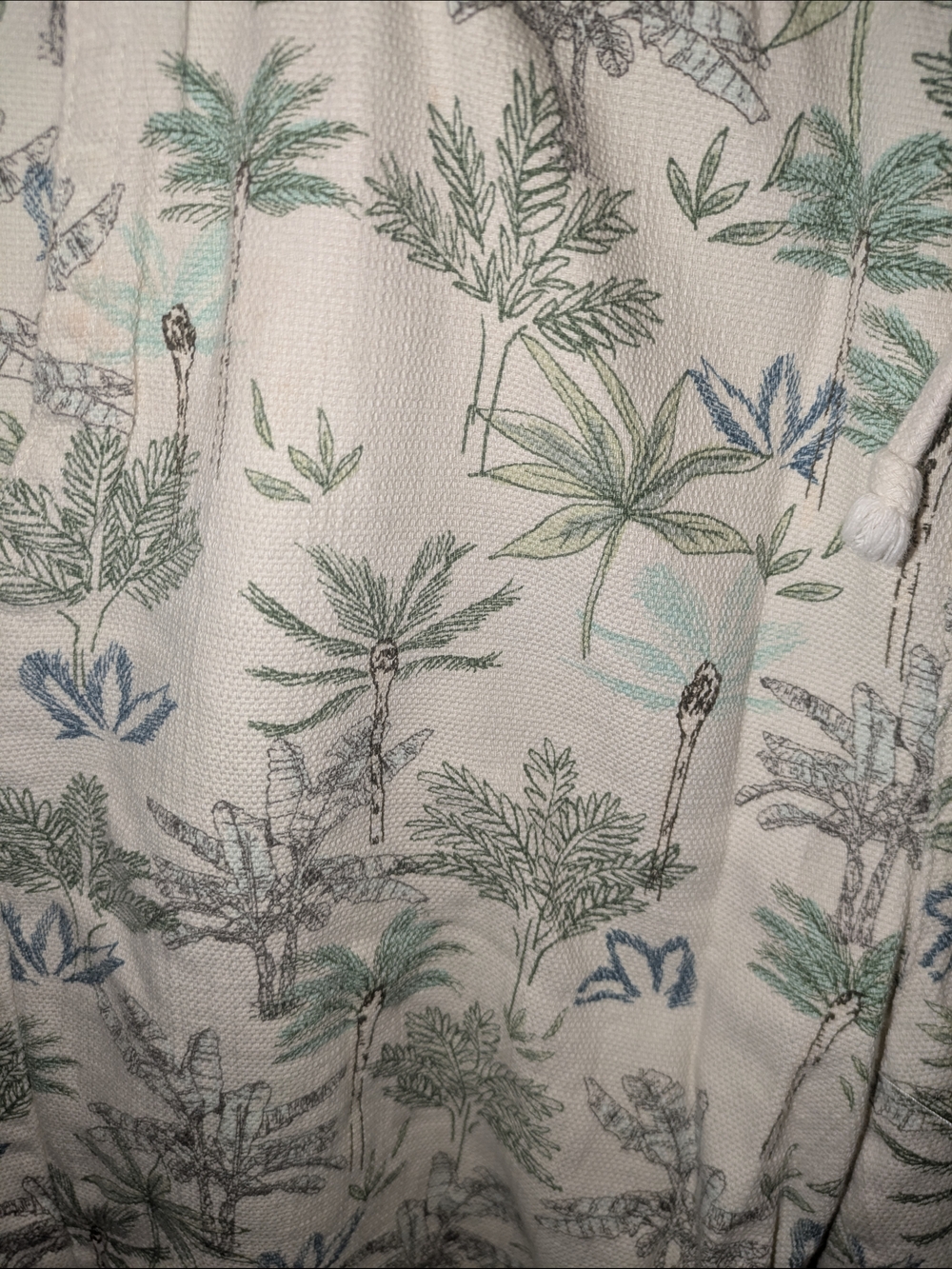 Zara Cream Drawstring Shorts with Green & Blue Palm Print Large - Picture 2 of 6